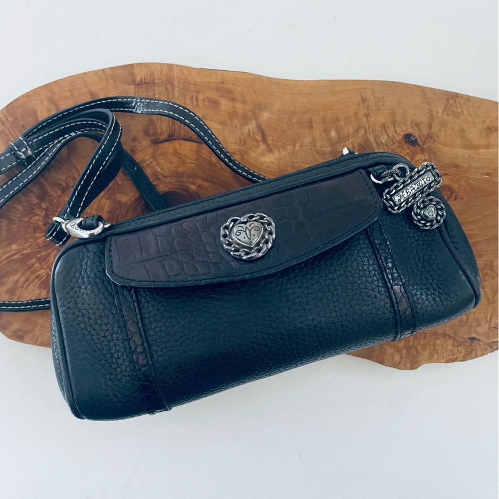 Brighton Vintage Black Croc Leather Silver Heart crossbody bag pocket red inside - Picture 2 of 15